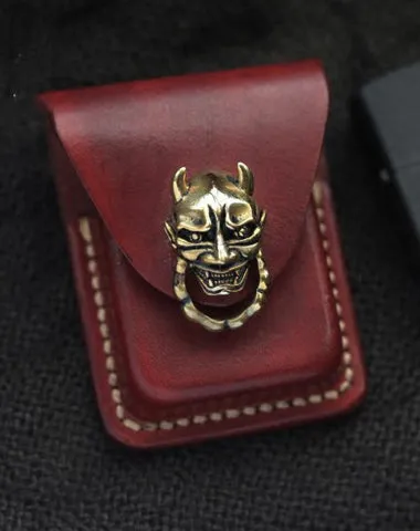 Wine Red Leather Mens Zippo Lighter Cases With Belt Loop Cool Zippo Lighter Holders For Men