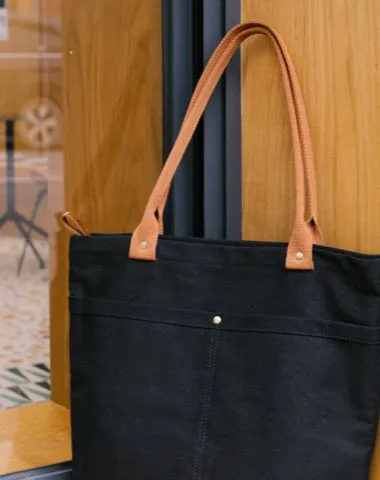 Women Black&Khaki Canvas Shopper Tote Bags Canvas Tote Shoulder Bag Handbag for Mens