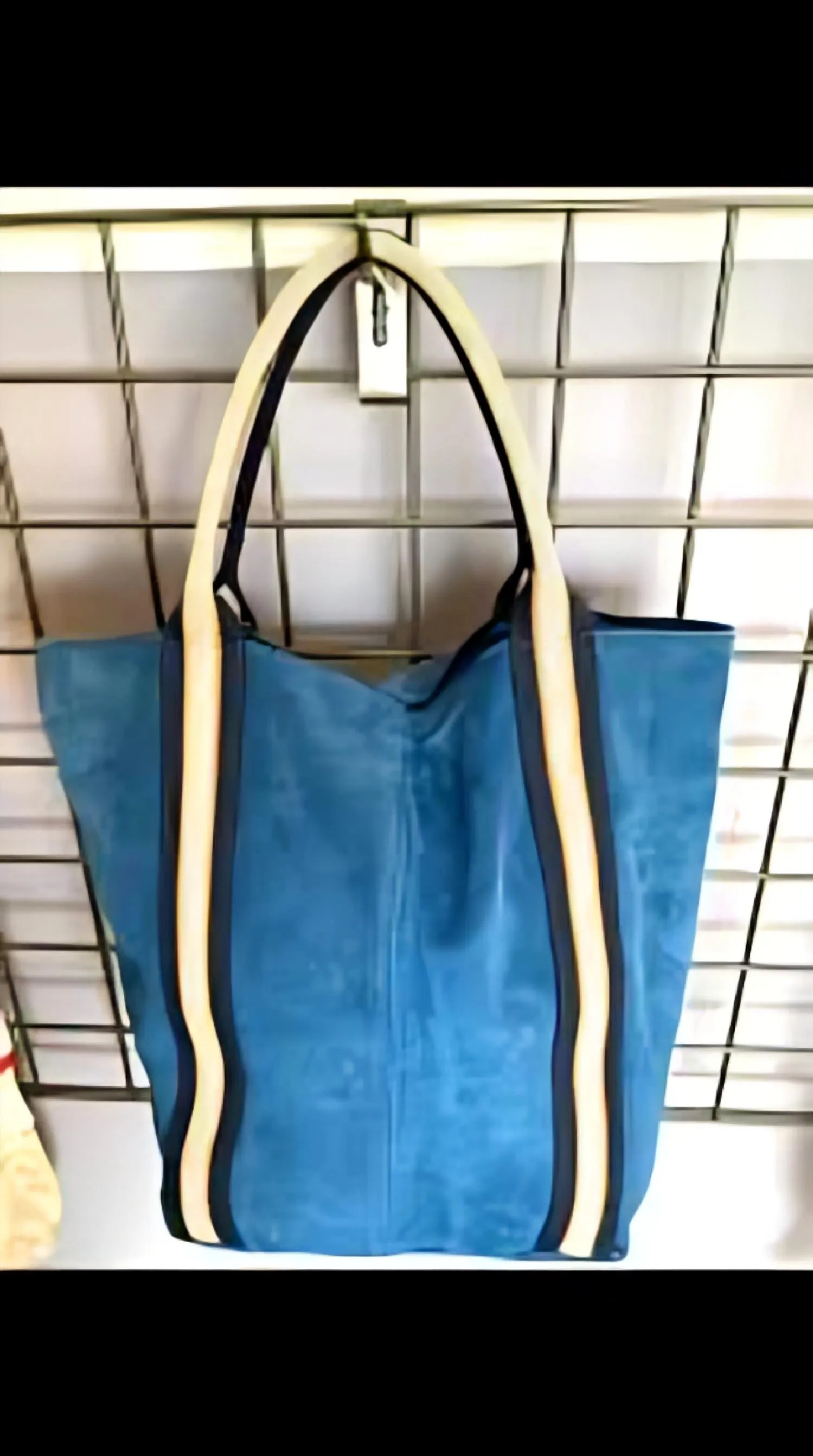 Women Suede And Stripe Tote Bag In Dark Blue