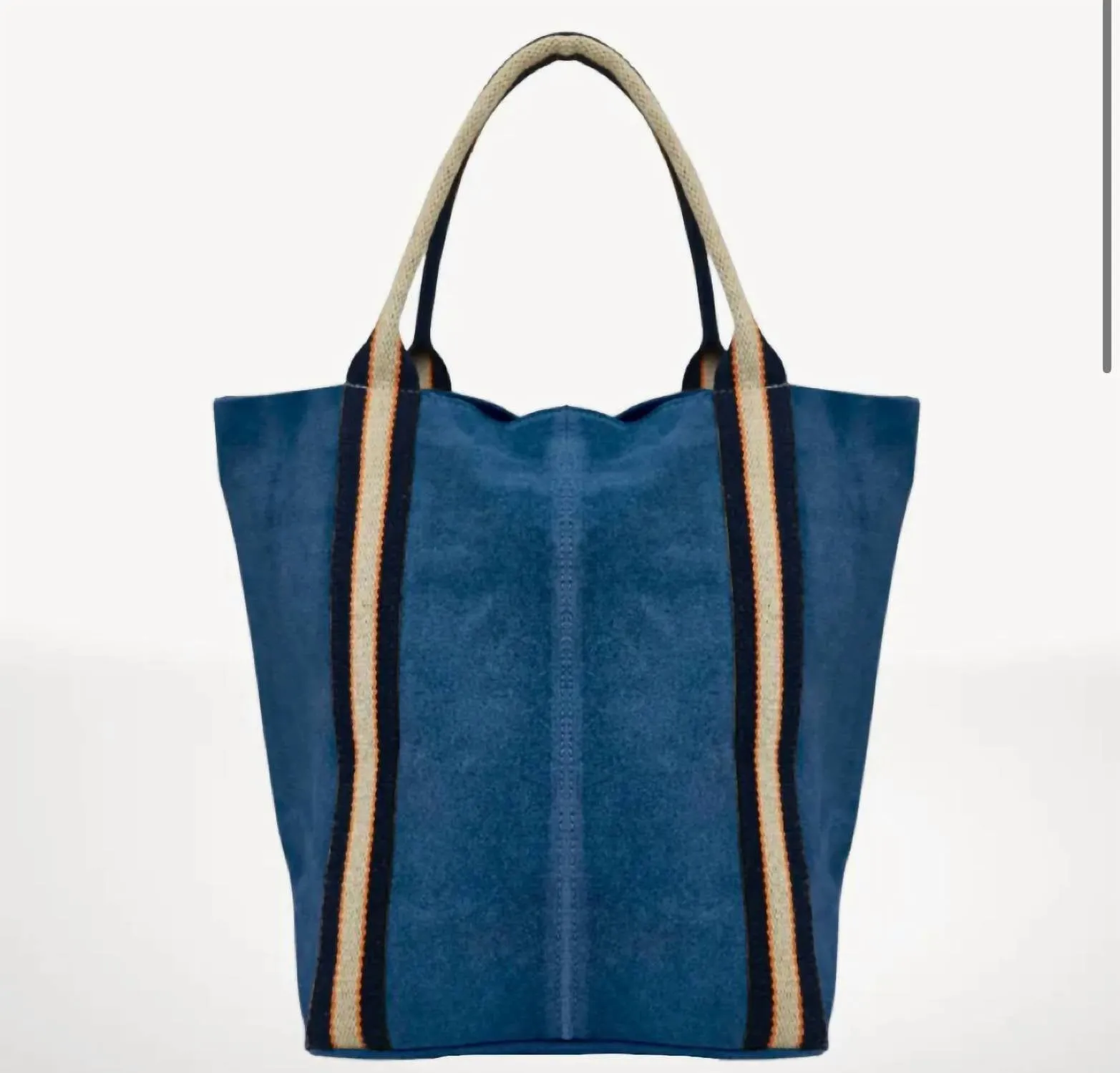 Women Suede And Stripe Tote Bag In Dark Blue