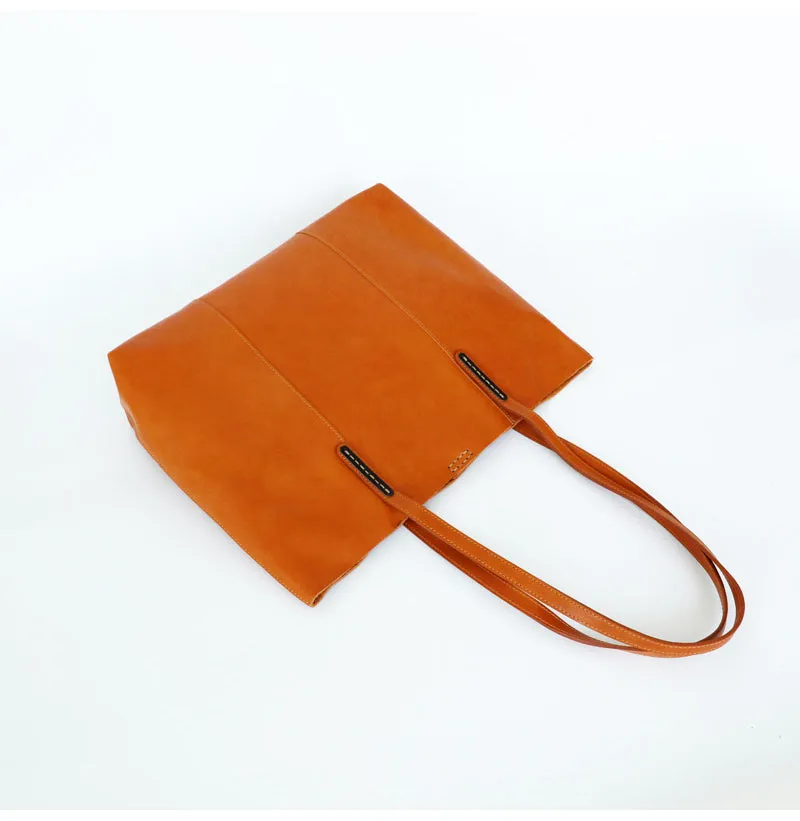 Womens Brown Leather Tote Purse Horizontal Tote Shopper Shoulder Bag for Ladies