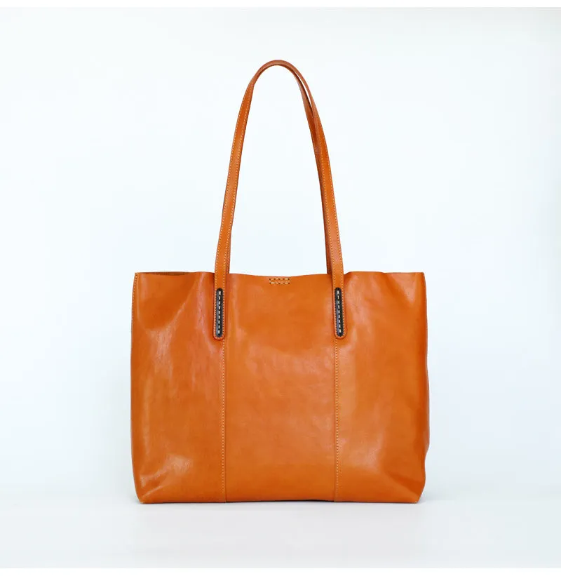Womens Brown Leather Tote Purse Horizontal Tote Shopper Shoulder Bag for Ladies