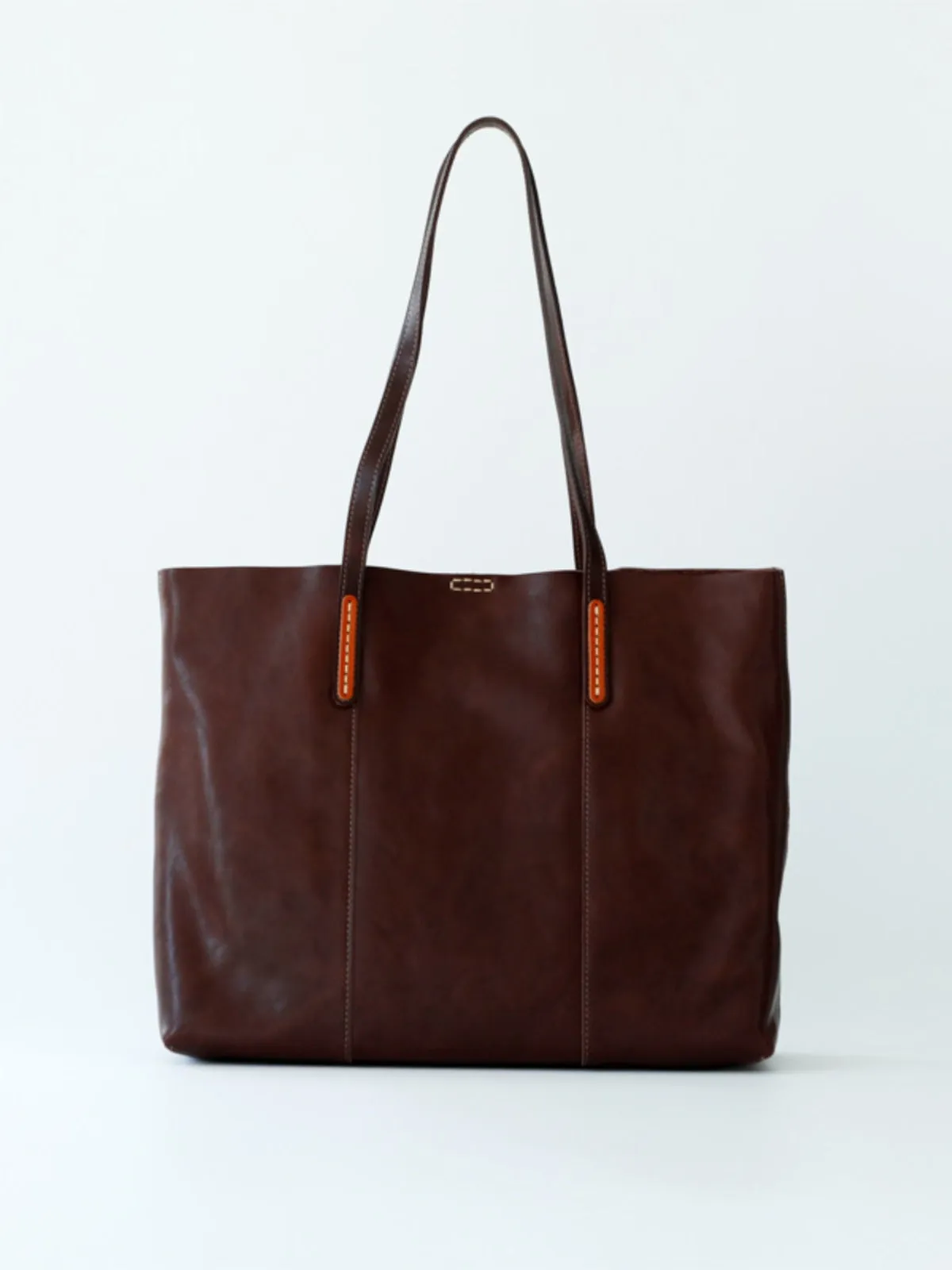 Womens Brown Leather Tote Purse Horizontal Tote Shopper Shoulder Bag for Ladies