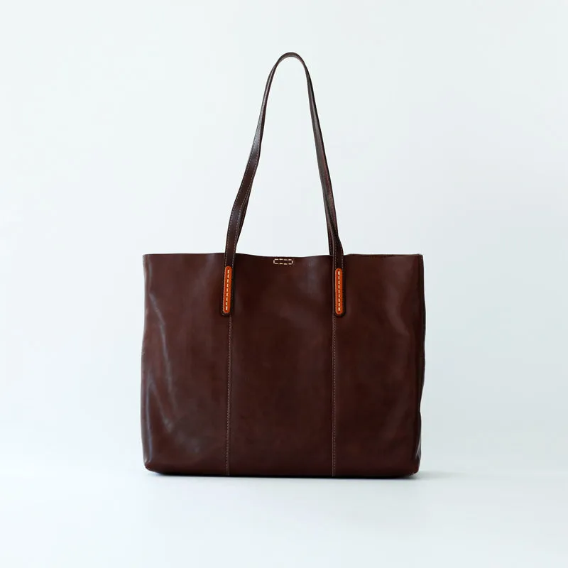 Womens Brown Leather Tote Purse Horizontal Tote Shopper Shoulder Bag for Ladies