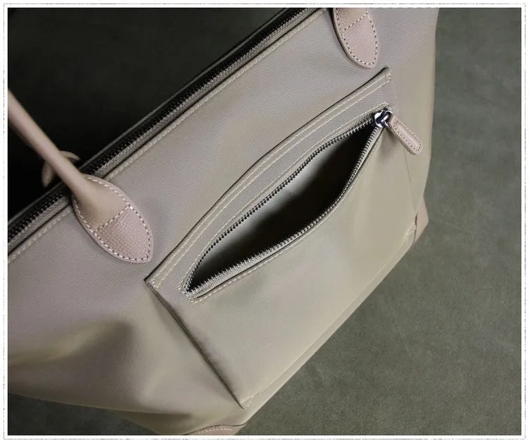 Womens Dark Blue&Brown Nylon Shoulder Tote Small Dark Blue Nylon&Brown Handbag Purse for Ladies