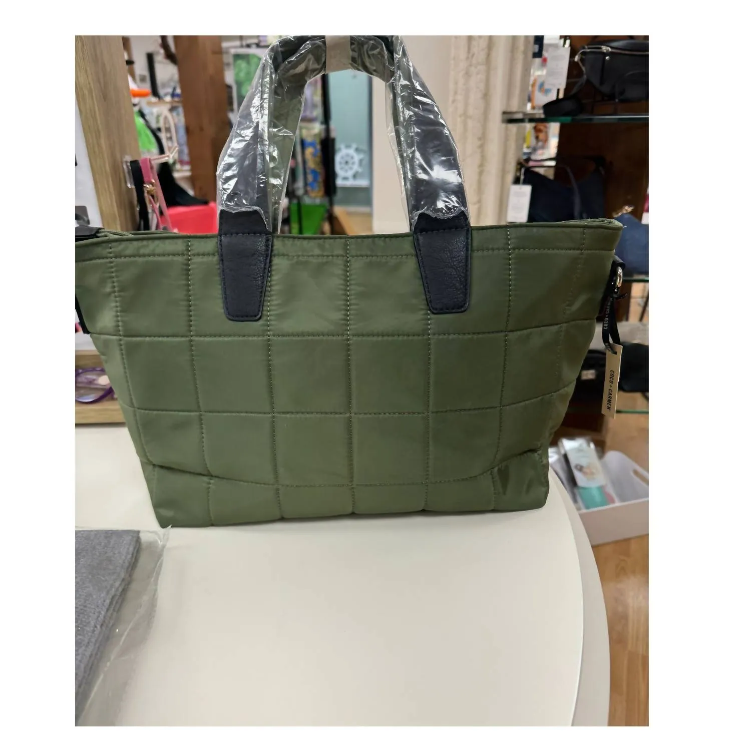 Women's Handbag Quilted Puff Tote Bag In Olive