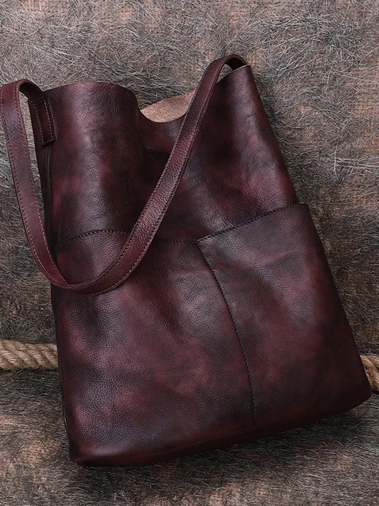 Womens Leather Tote Bags Vertical Womens Coffee Handbag Shopper Bag Purse for Ladies