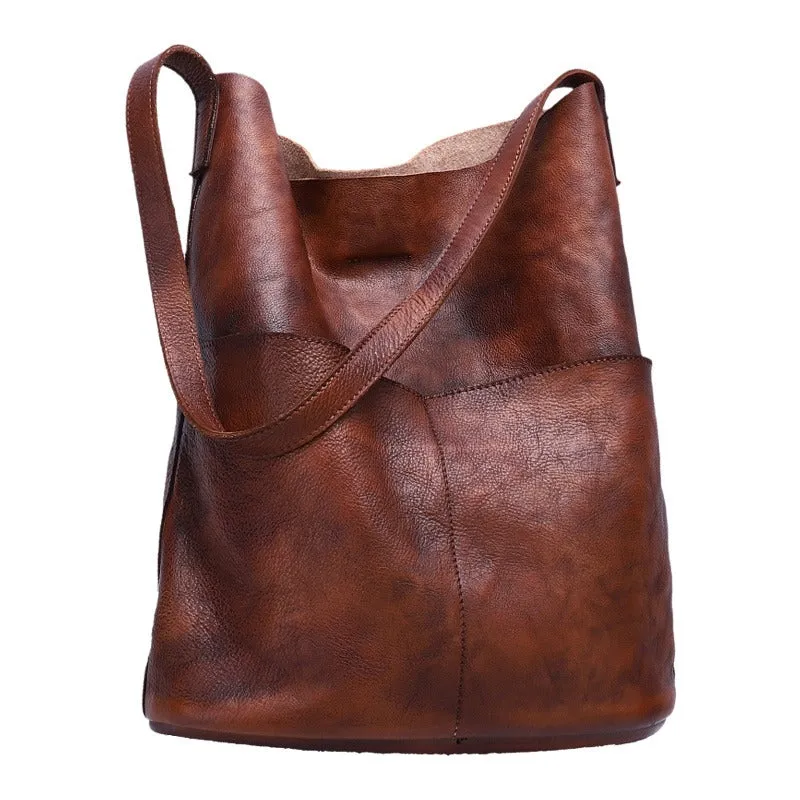 Womens Leather Tote Bags Vertical Womens Coffee Handbag Shopper Bag Purse for Ladies