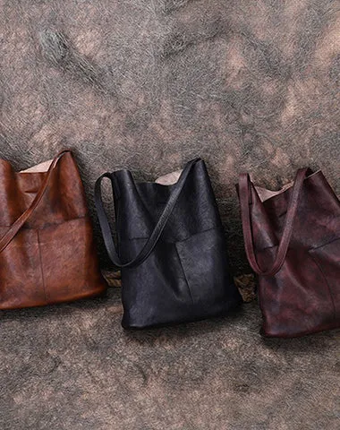 Womens Leather Tote Bags Vertical Womens Coffee Handbag Shopper Bag Purse for Ladies