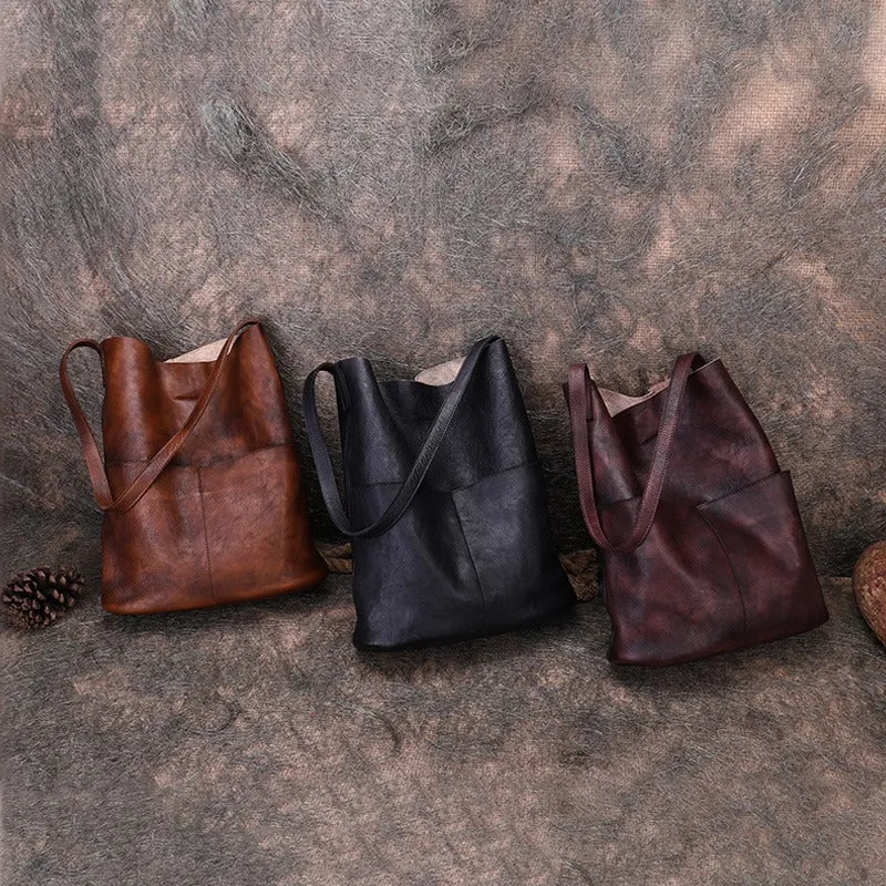 Womens Leather Tote Bags Vertical Womens Coffee Handbag Shopper Bag Purse for Ladies