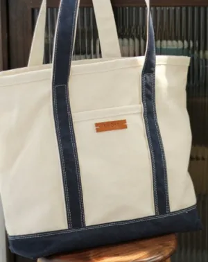 Womens White&Blue Canvas Stachel Tote Bag Canvas Tote Shoulder Bags Handbag for Women